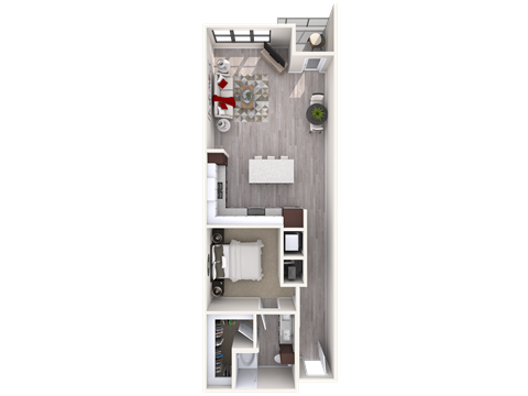 Floor plan for 1 bed, 1 bath, 900 sqft